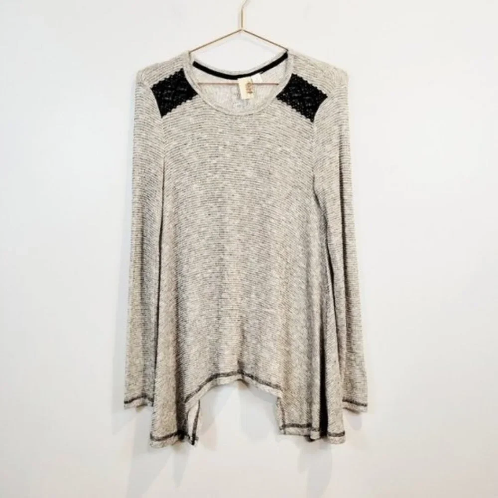 Francesca's Bird Cage Grey Metalic Striped Long Sleeve Knit Top - Picture 8 of 8